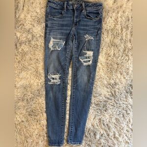 American Eagle Outfitters Ripped Blue Skinny Jeans